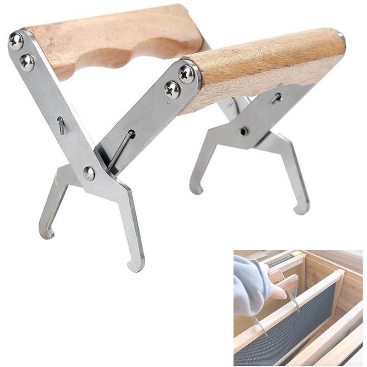 Bijenkorf frame grip houder - RVS met houten handvat - Eenvoudig te gebruiken - Ideaal voor imkers - SnelShoppen