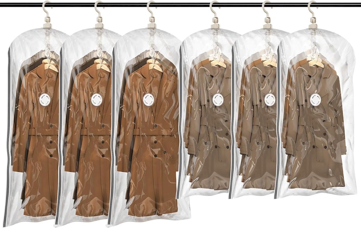 SnelShoppen - Vacuüm Opbergzakken met Haken voor Kleding, Ruimtebesparend, 6 Stuks, Voor Jassen, Kostuums en Jurken, Maximaliseer Kledingkast Ruimte,