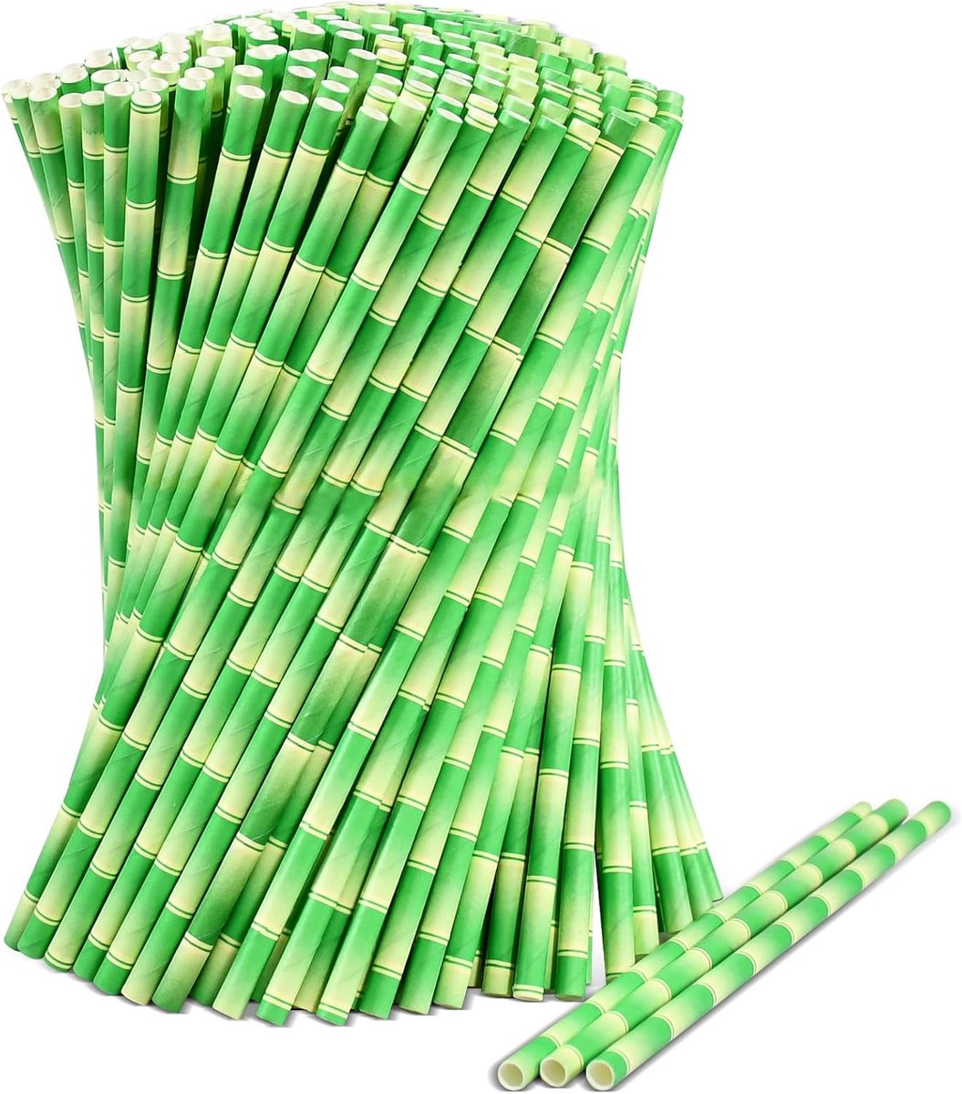 SnelShoppen - 1000 Stuks Biologische Papieren Rietjes 1,5 cm - Groene Bamboe Rietjes voor Cocktails, Lemonades, Sappen, Dranken, Bars en Restaurants