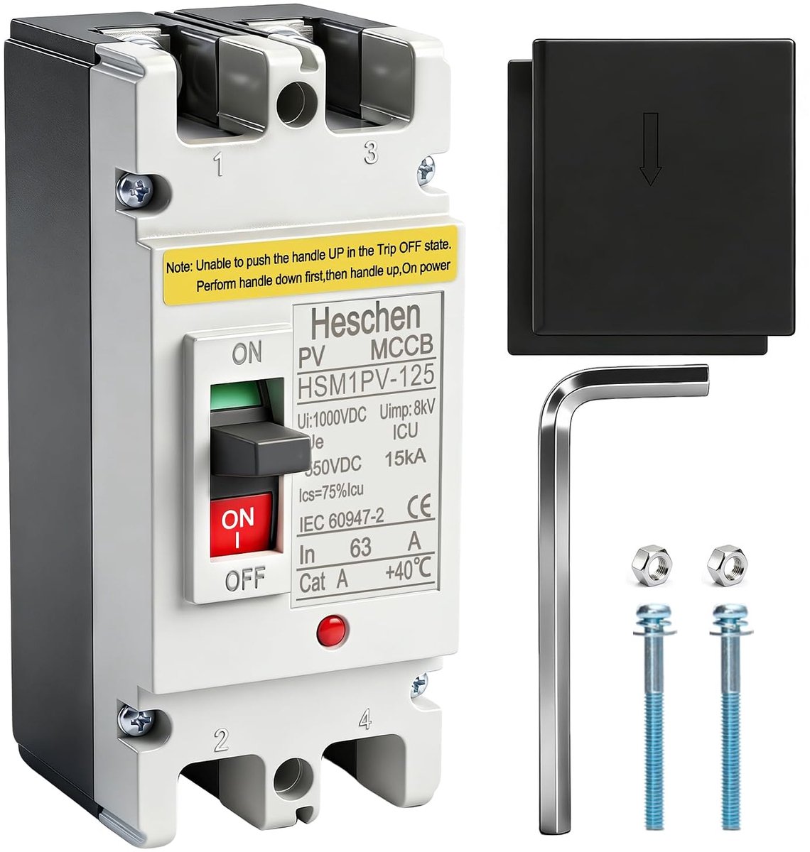 SnelShoppen - Heschen DC MCCB 2P DC550V Automatische Schakelaar voor Zonne-energie Systemen, 63A, Geschikt voor Fotovoltaïsche Installaties