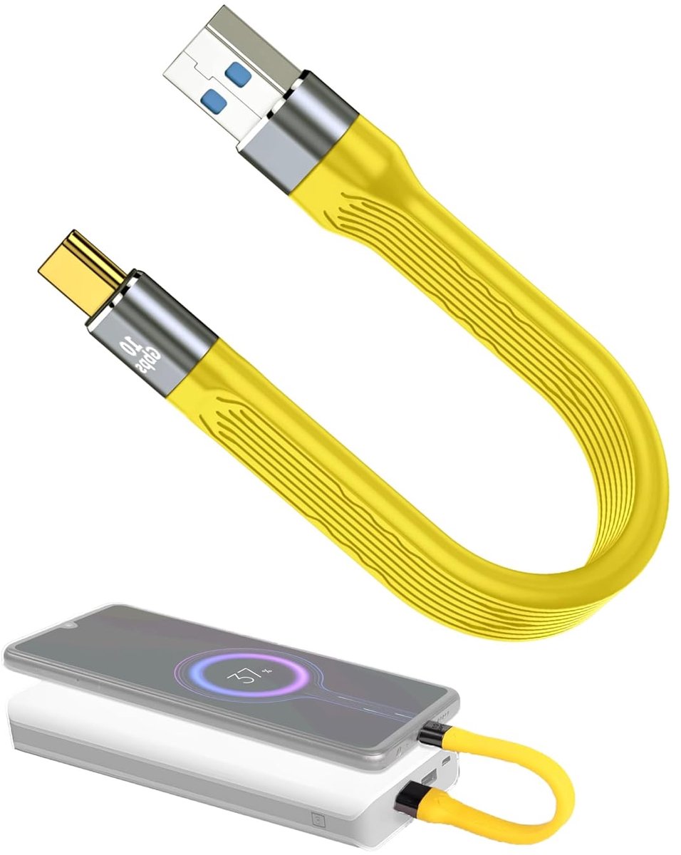 SnelShoppen - USB Kabel Type C naar USB 3.1 Plug - Flexibele Platte Korte Data Kabel - USB 3.2 Gen 2 100W PD Snellader voor Smartphone en Tablet