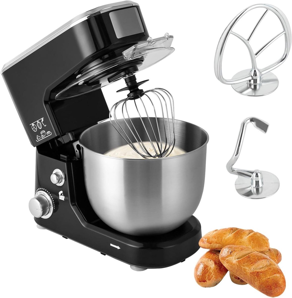Keukenmachine - Mixer Deegmaker - Bakken en Mixen - Krachtige 1000W Motor - 5 Liter Kom - Zwart Zilver