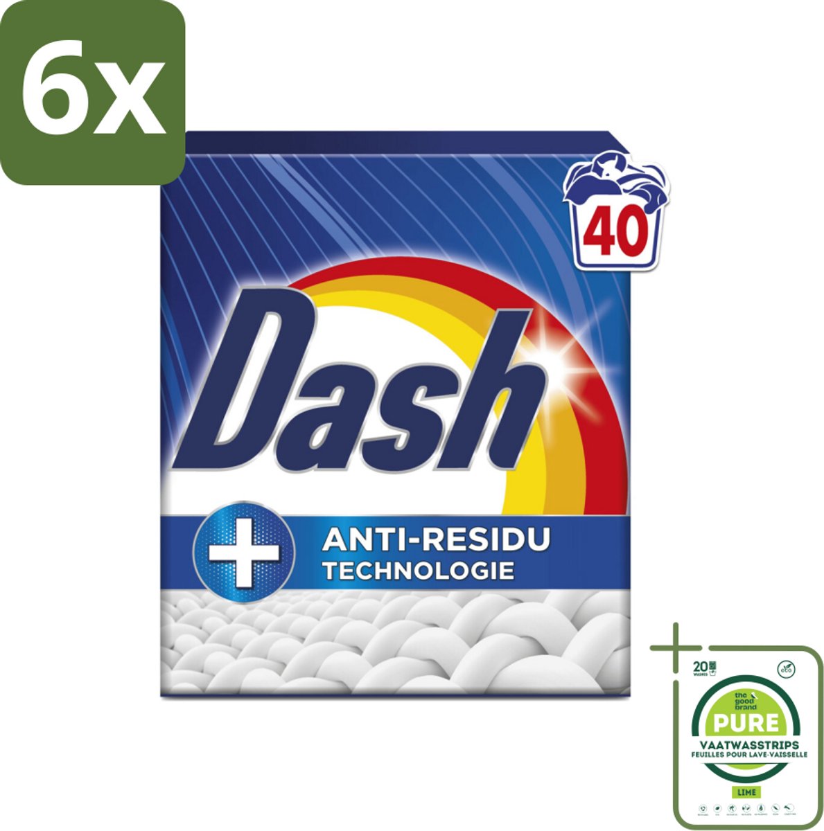 Dash – Waspoeder – Witter Dan Wit – 2,2 kg - Voordeelverpakking - 6 stuks - Witte was - Waspoeder