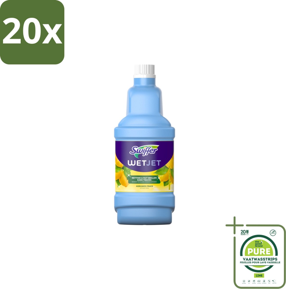 20 x Swiffer - WetJet Reinigingsmiddel – Dweilsysteem Navulling – Alles-in-één – 1,25 L - Grootverpakking - Vloerreiniging - Vet En Vlekken Verwijderen - Doekjes Met Vasthoudtechnologie - Spraymop - Dubbele Jetspray