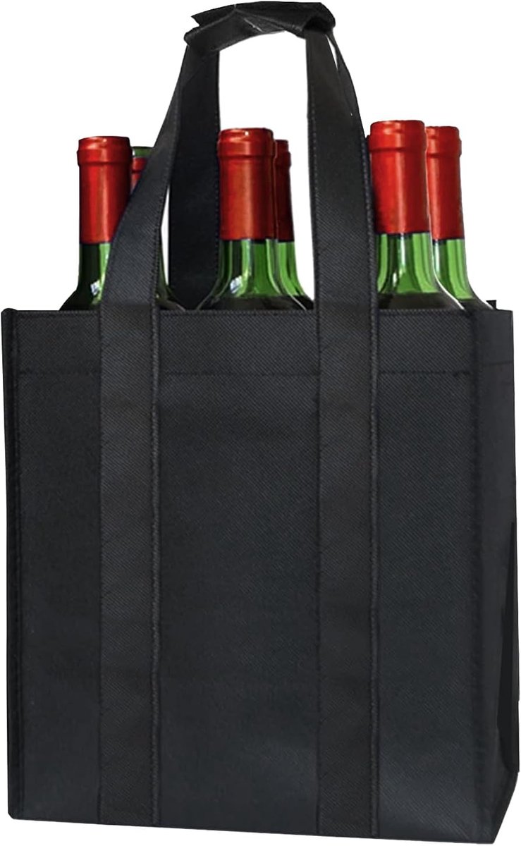 SnelShoppen - 6-Flessen Wijn Draagtas met Handvatten, Duurzaam Niet-geweven Stof, Flessen met Draaghandvat voor Reizen, Picknick, BBQ, Feest, 27x18x27