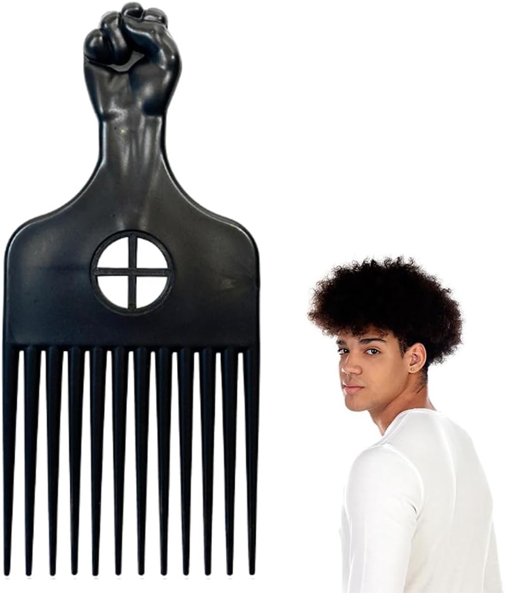 SnelShoppen - Afro Kam Zwarte Plastic Hittebestendige Brede Tand Kam voor Mannen en Vrouwen - Ideaal voor Krullend Haar, Haarverzorging, Styling en On
