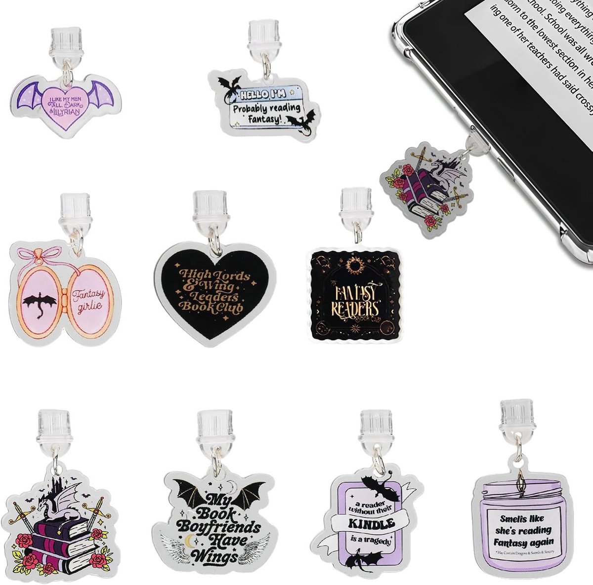 SnelShoppen - 9 Stuks USB Type C Stof Beschermingspluggen Fantasy Draak Themapakket voor Kindle, E-Readers, Smartphones en Tablets, Lichtgewicht, Herb