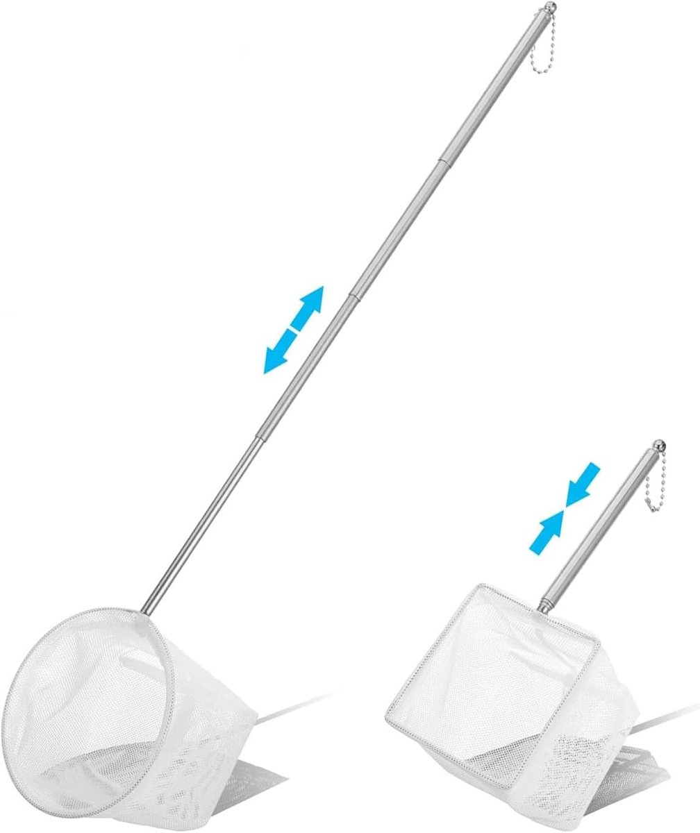 SnelShoppen - Aquariumreiniging Set met 2 Schepnetten voor Rode Vissen - Roestvrij Staal Handvat - Fijnmazig Mini-Aquarium Net - Ideaal voor Vijver en