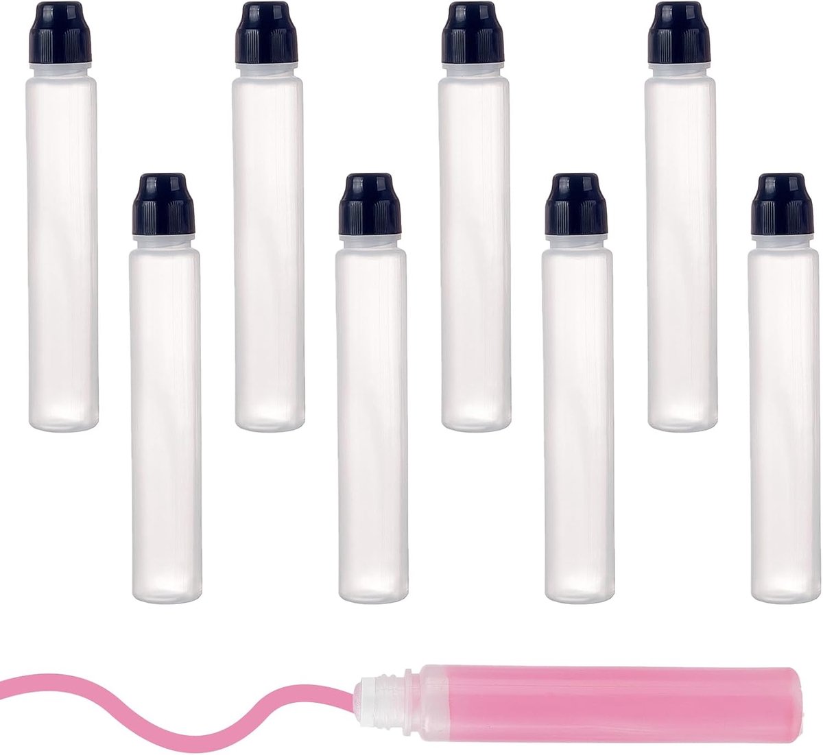 SnelShoppen - 8 Lege Tamponflessen, Navulbare Viltstiften met Puntige Tip voor Scribblen, Kleur Tabs, Druk Top Applicator - Perfect voor Kinderen en C
