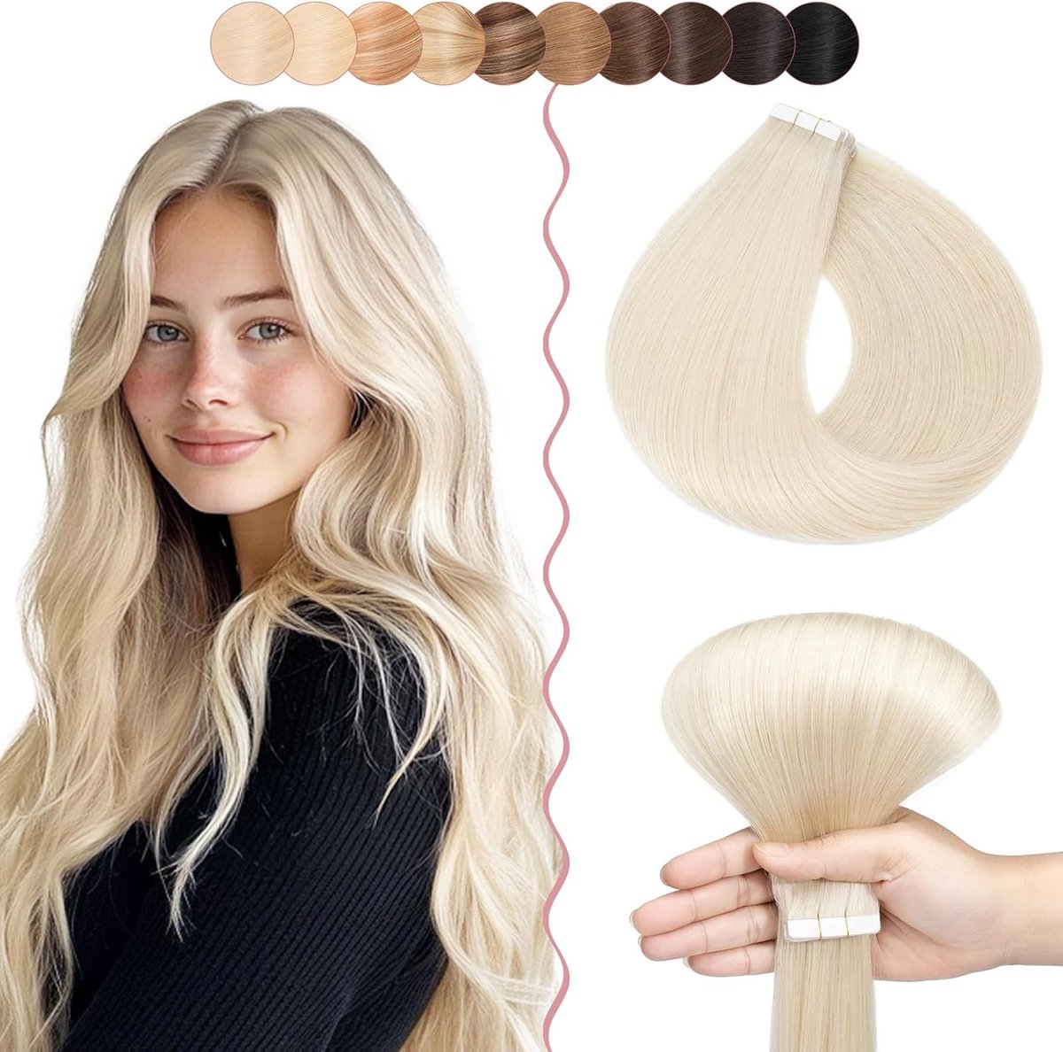 SnelShoppen - SEGO Tapes Echte Haar Extensions, Zelfklevende Haarextensions, 100% Menselijk Haar, 10 Strengen, 1 g/Stuk Onzichtbare Haarextensions, 30