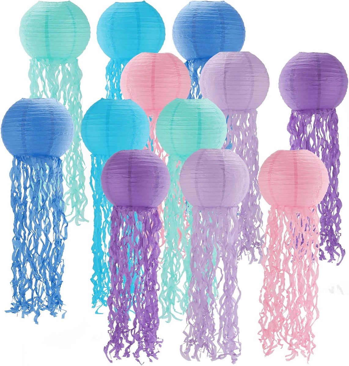 SnelShoppen - 12 Stuks 10 Inch Jellyfish Papieren Lantaarns Set, 6 Kleuren Hangende Jellyfish Lantaarns voor Feest, Kinderkamer, Slaapkamer, Decoratie