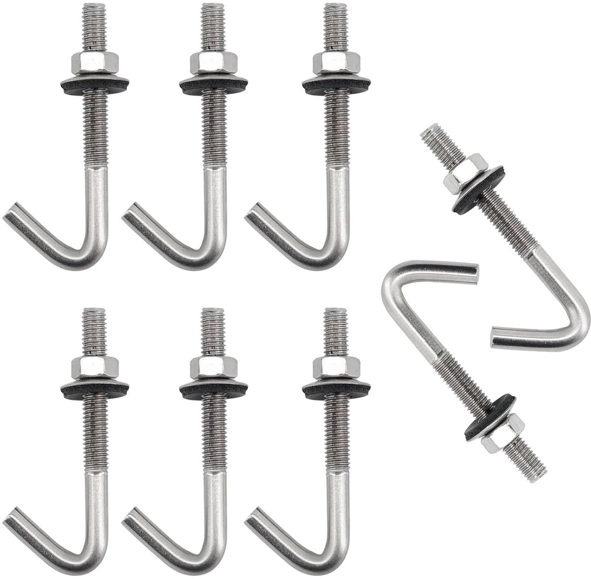 SnelShoppen - 20 Stuks M5 x 80mm Dakhaken, Betonnen Haken, Schroeven, J Haak, 304 RVS, Wandhaken, Lange Schacht, Haak met Zeskantmoer en Ring, Duurzaa