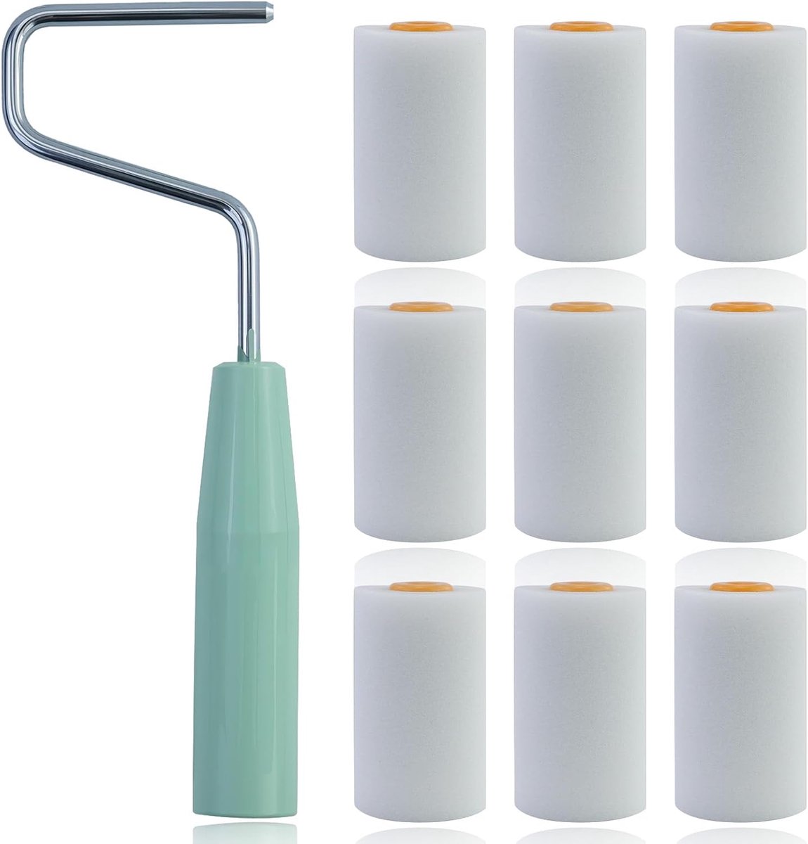 9 stuks kleine verfrollers witte schuimrollers met rolhouder mini verfroller voor doe-het-zelf schilderen muurmeubels - ShopVlot