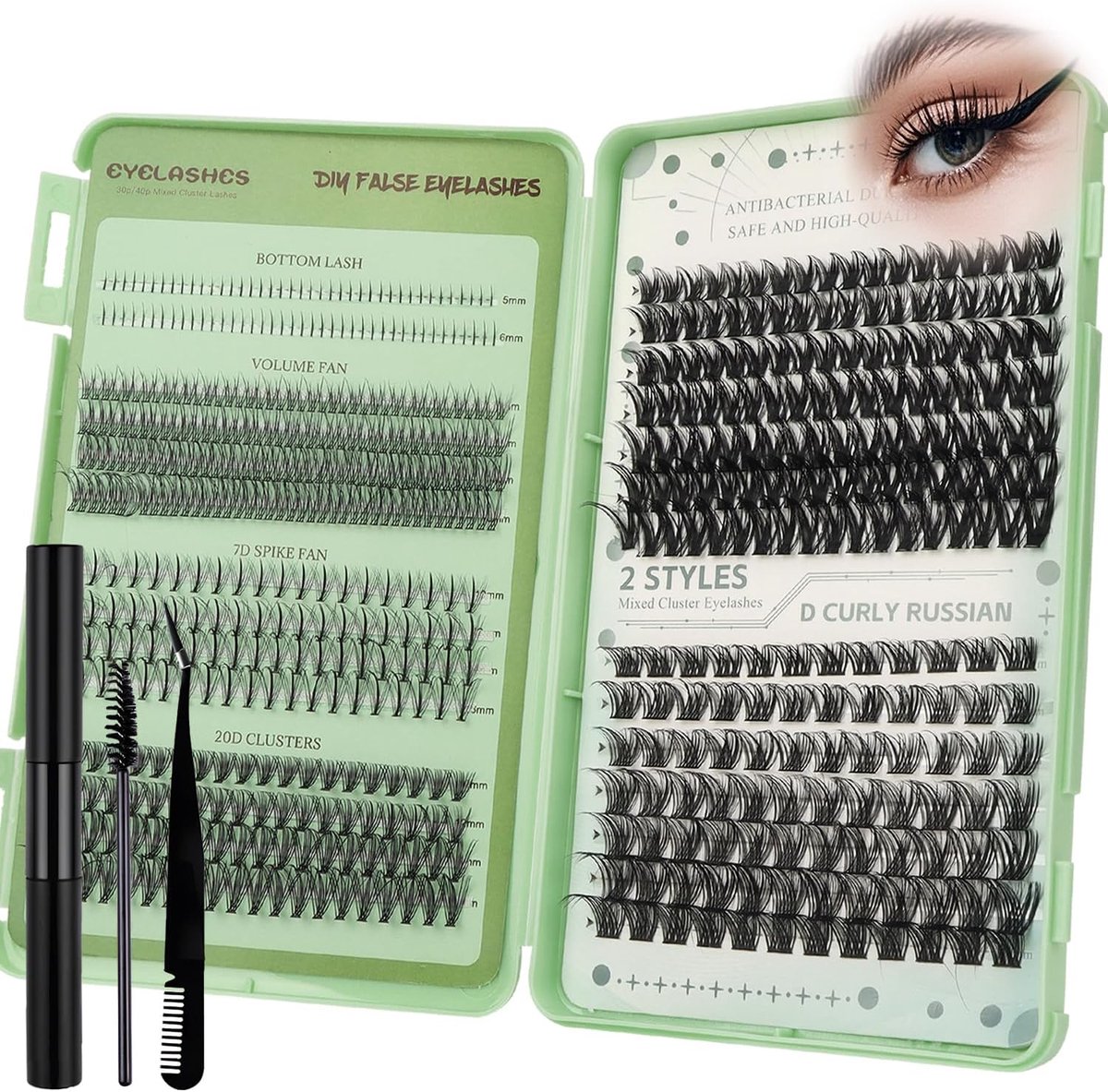SnelShoppen - Eyelash Extensions Set 5 mm tot 16 mm Valse Wimpers Volume Cluster Wimpers Veilig, Duurzaam en Hoogwaardige DIY Wimper Extensions Set vo