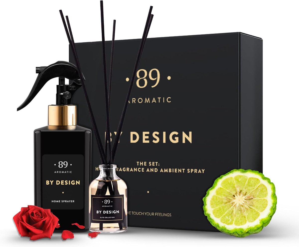SnelShoppen - Aromatische Geurcadeauset - Kamerspray & Geurstokjes Diffuser - Frisse Bergamot, Roos & Bessen - Luxe Kamergeurset voor Thuis, Badkamer