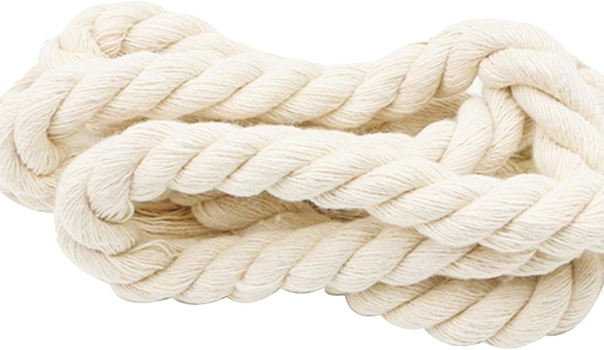 SnelShoppen - 10mm brede katoenen touw, 4m lang wit koord, ideaal voor DIY handtas, geweven katoenen touw, sterk en duurzaam