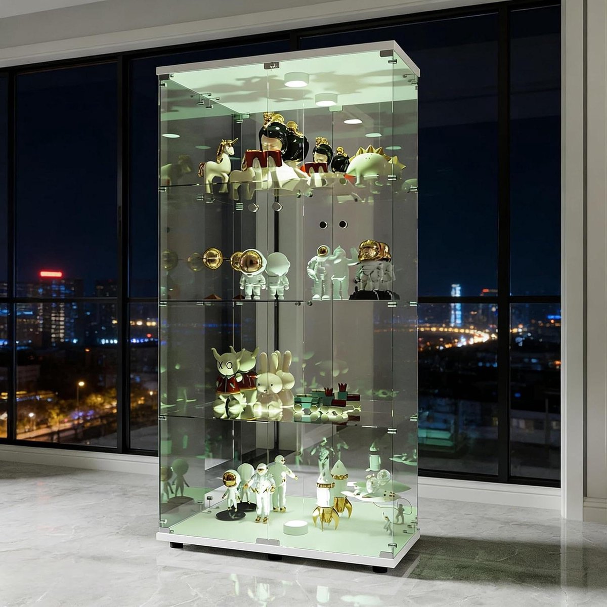 Glazen Vitrinekast - Verzamelvitrine Vitrinekast - Verzamelingen Tonen - 4 Lagen Met Slot - 164x43x37cm - Wit