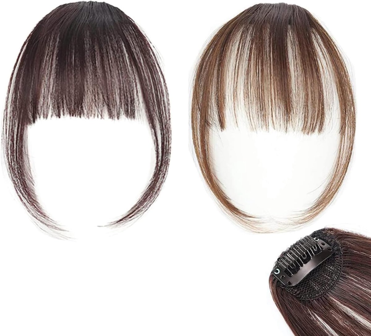 Bangs Haarstuk 2 Stuks - Natuurlijke Haarextensions - Bruin/Zwart - Verander je look in seconden - SnelShoppen