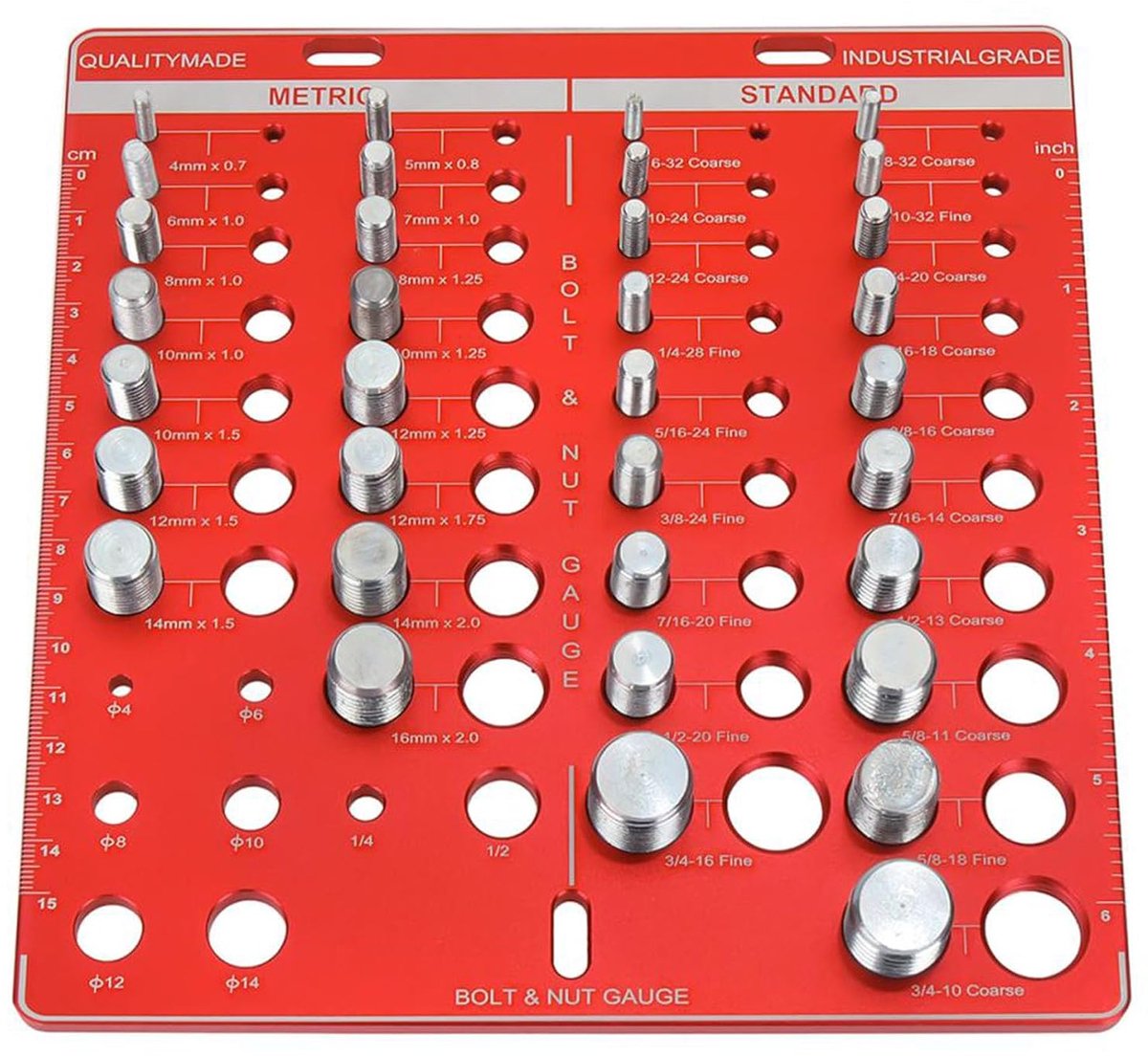 SnelShoppen - Nut en Bout Draad Controle Meter - 34 Gaten Aluminium Legering Draad Identificatie Gereedschap - Metrisch en Inch Formaat - Snel Identif