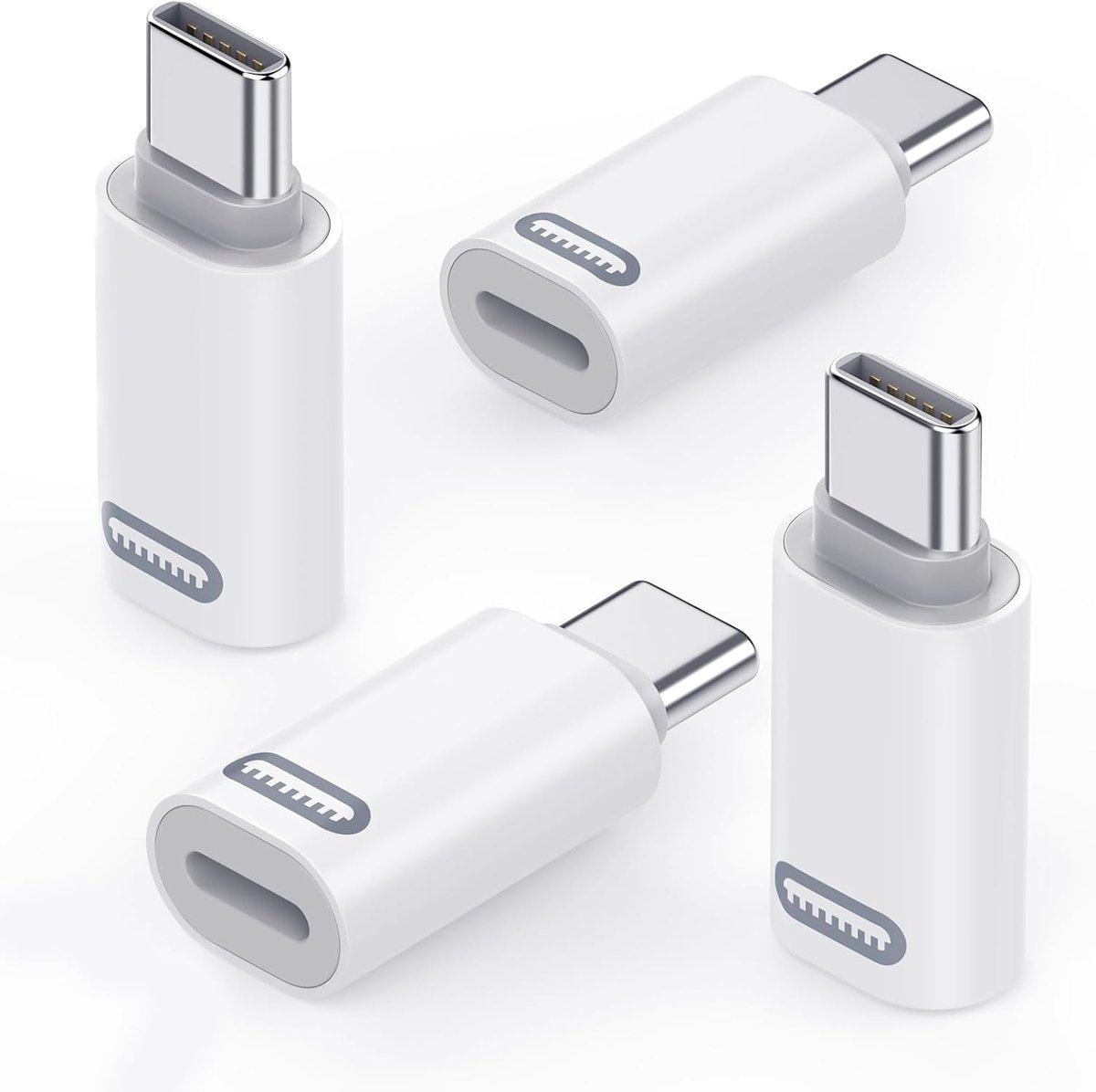 SnelShoppen - MoKo Lightning naar USB-C Adapter voor iPhone 17 Air 16 15, 4 Stuks, Oplaadfunctie, Lightning Vrouwelijk naar USB-C Mannelijk, Voor USB-