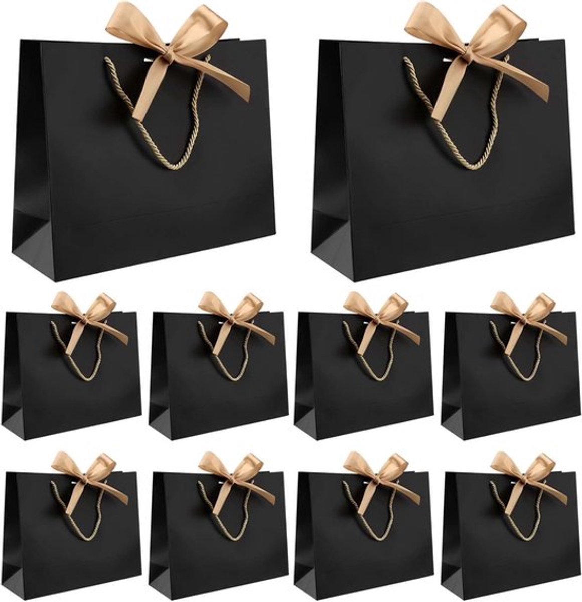 20 Stuks Zwarte Cadeautassen met Gouden Strik en Handvatten, 32×25×11cm - Perfect voor Verjaardagen, Bruiloften en Feestjes