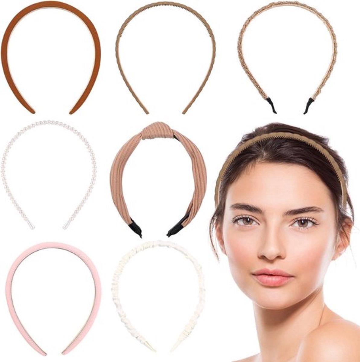 Set van 7 Vrouwen Haarbanden in Diverse Modellen met Knoop en Kralen - Vintage Antislip Haaraccessoires voor Meisjes en Vrouwen