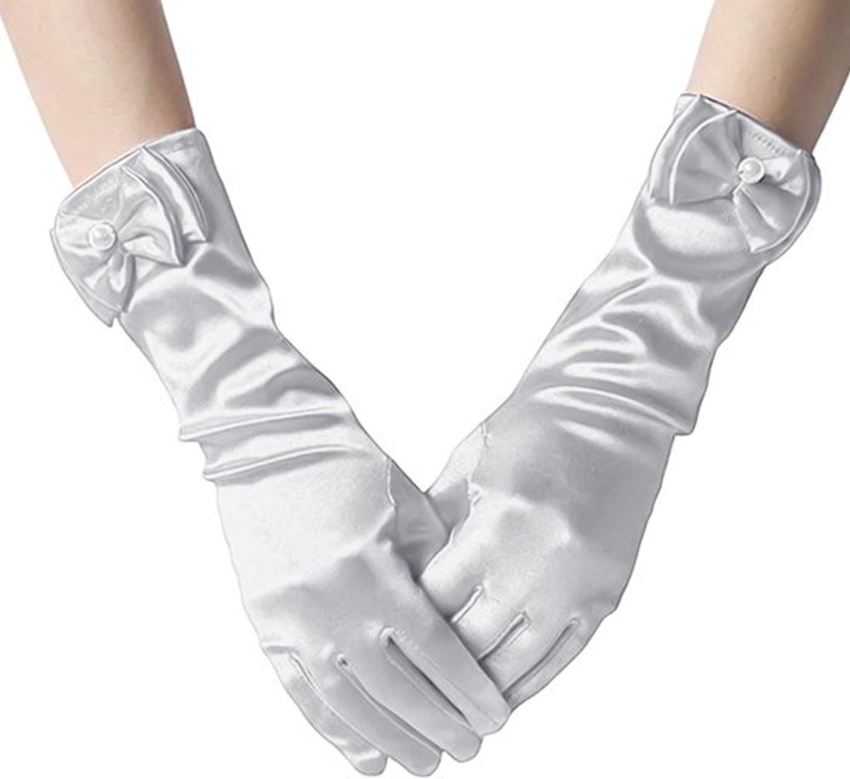 Elegante Witte Kinderen Handschoenen met Strik, Zachte en Comfortabele Modeaccessoires voor Feestjes en Speciale Gelegenheden