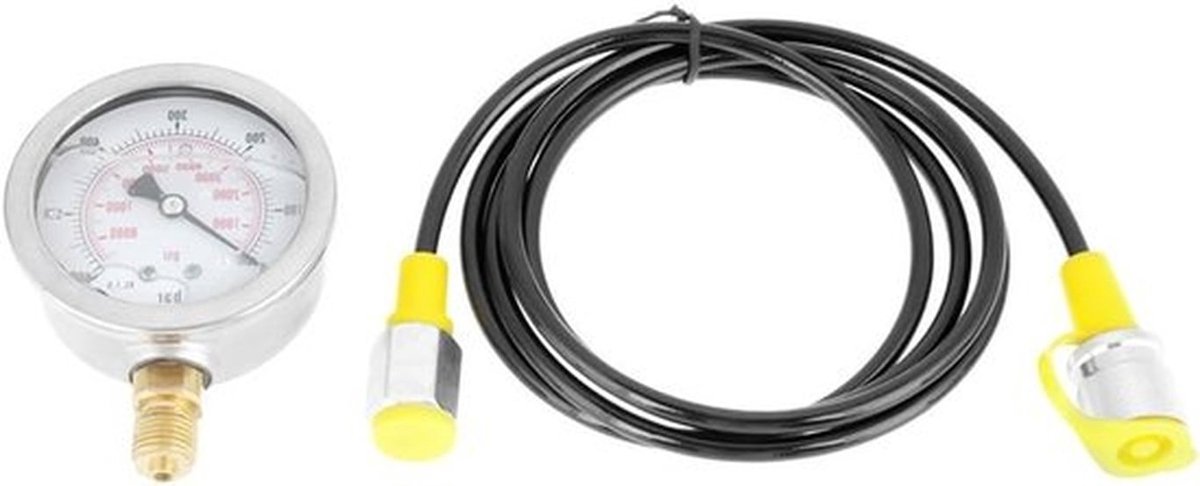 Hydraulische Druk Test Kit 0~600BAR / 0~8500PSI met Drukmeter en 1.56M Slang, Inclusief 2 BSP1/4 Aansluitingen voor Precisie Metingen