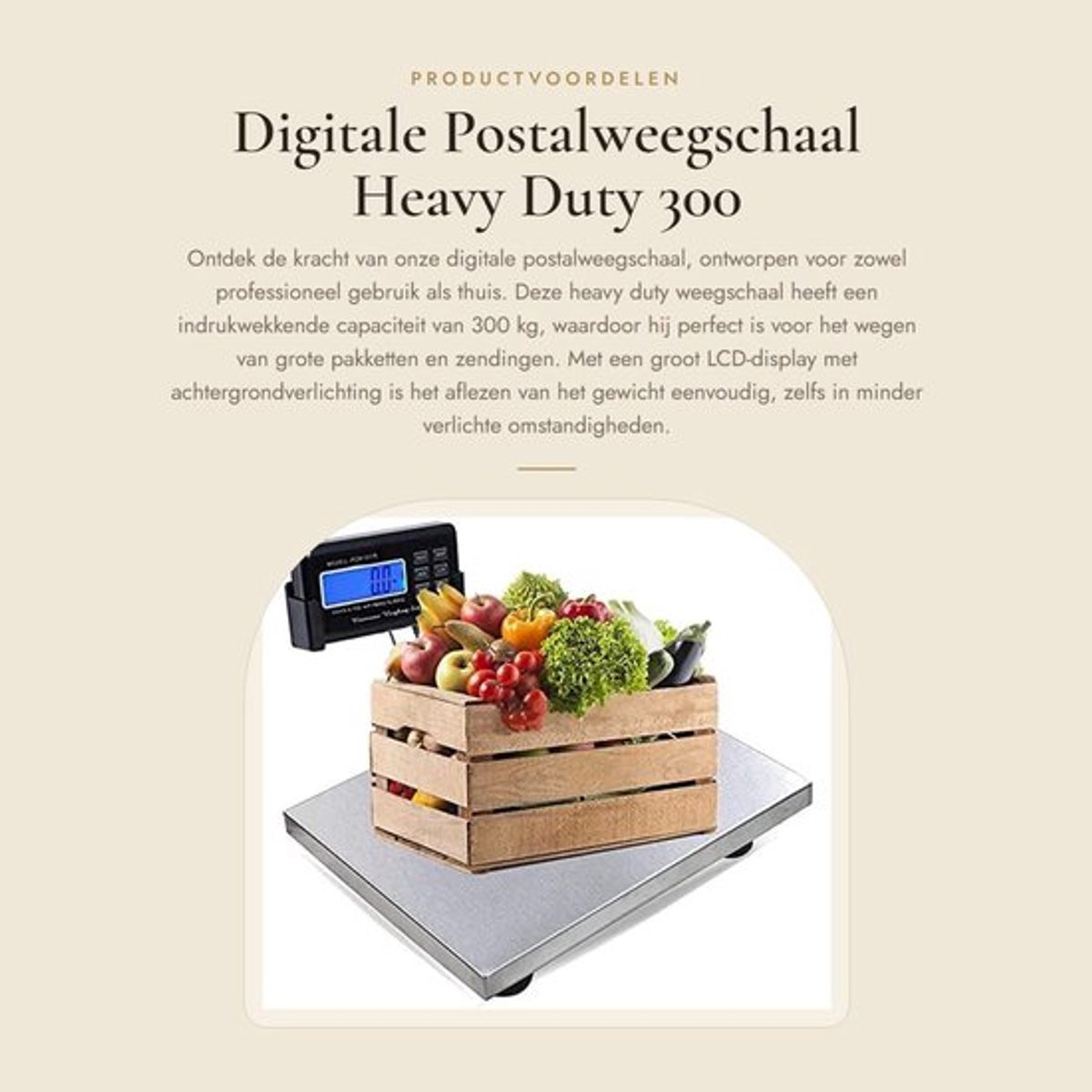 Postweegschaal Hoge Precisie - Digitale Weegschaal - Capaciteit 300kg - Roestvrij Stalen Platform - Grote LCD Display - Verstelbare Voeten