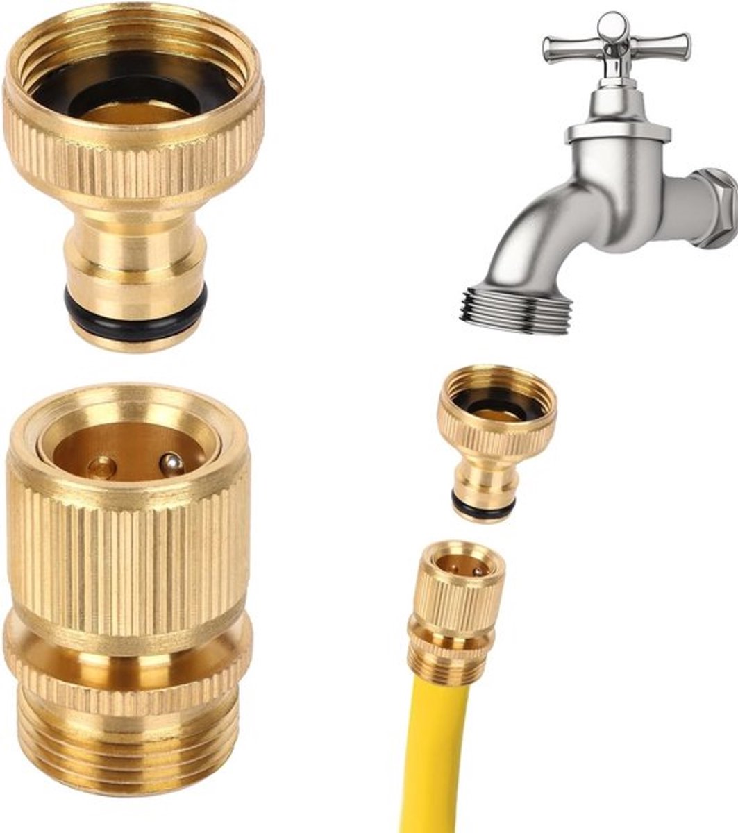 Snelle Tuinslang Connector Set - 3/4" Slang Aansluiting, Messing Adapter voor Tuin en Kraan (2 Stuks)