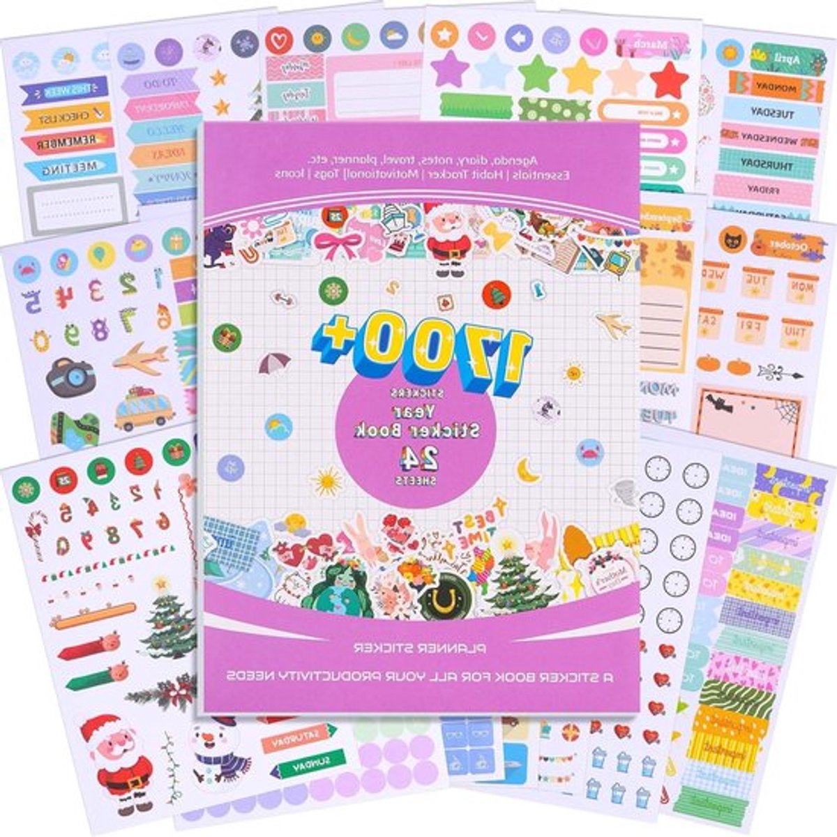 Uitgebreide Planner Stickers Set - 1700+ Stuks voor Maand-, Week- en Dagplanning, Perfect voor Agenda's, Kalenders en Cadeaus