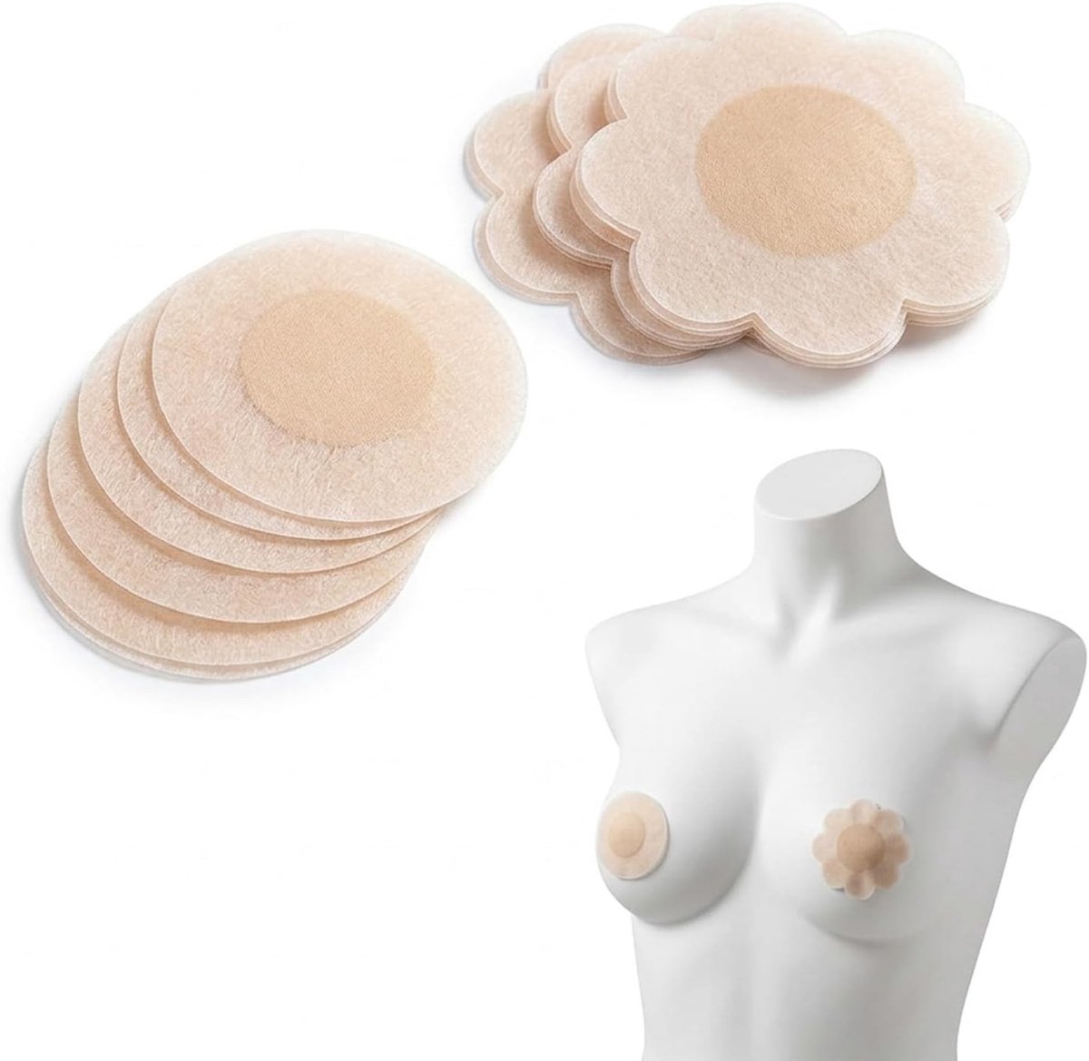 Wegwerp borstbedekkingen voor dames - 100 stuks, ultradun, ademend en geschikt voor elke gelegenheid, uniseks, 50 rond en 50 in bloemenvorm