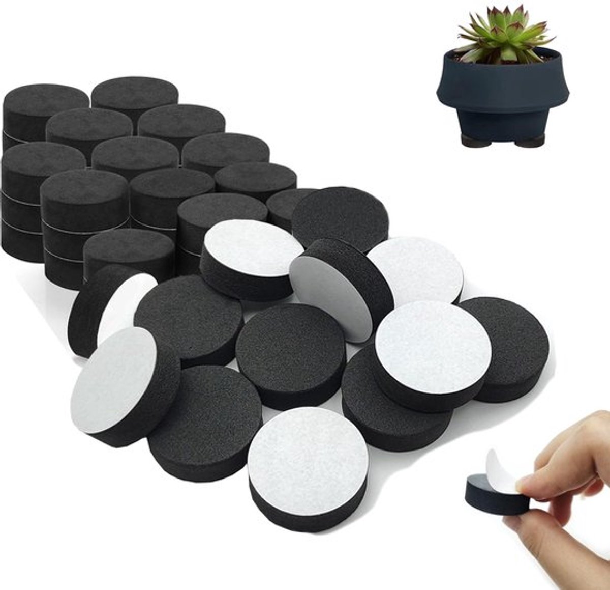 Verpakking van 50 Onzichtbare Plant Poten, 30 x 15 mm Verhogers, Antislip met Sterke Lijmpads, Natuurlijke Schuim Bloempotmat voor Middelgrote en Grote Potten