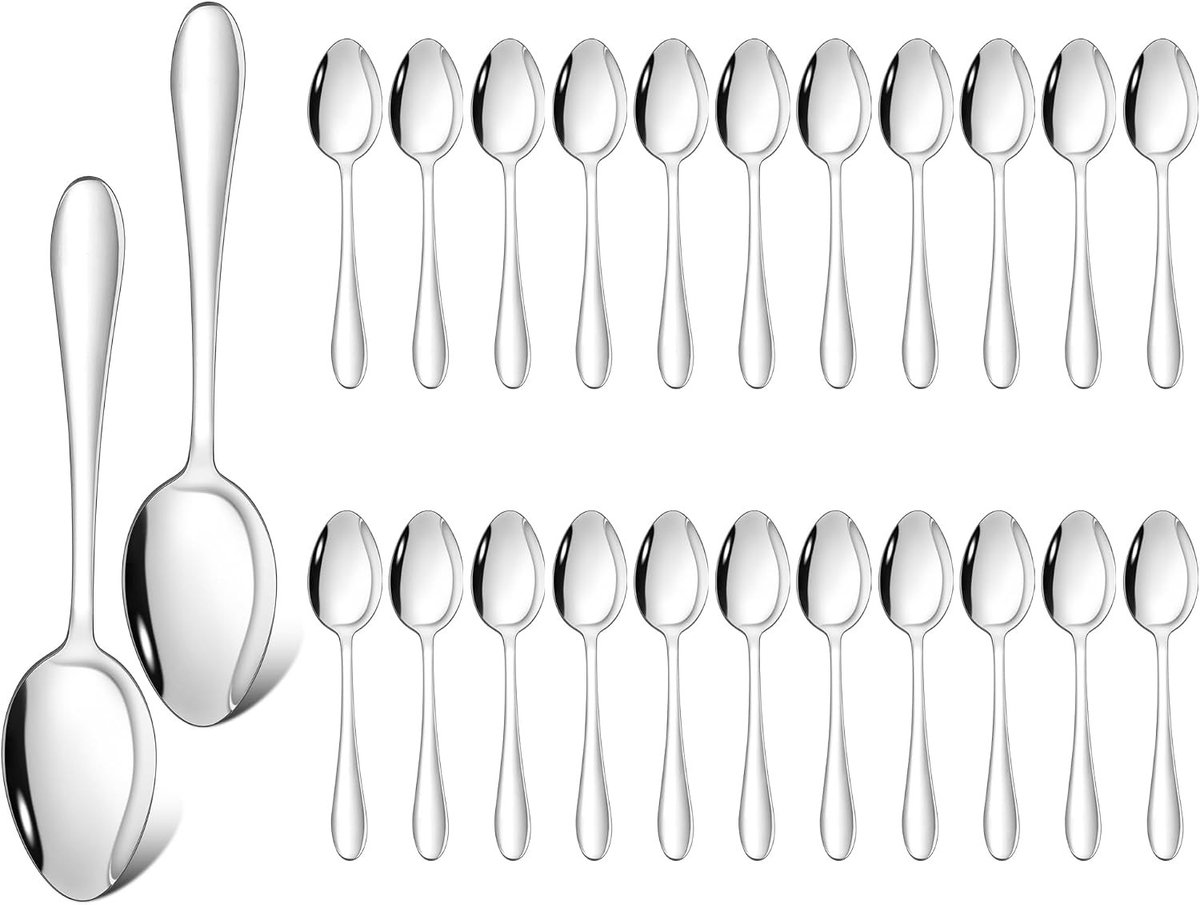 Set van 24 RVS Theelepels van 13,5 cm - Ideaal voor Koffie, Espresso en Dessert - Vaatwasserbestendig en Glanzend Gepolijst