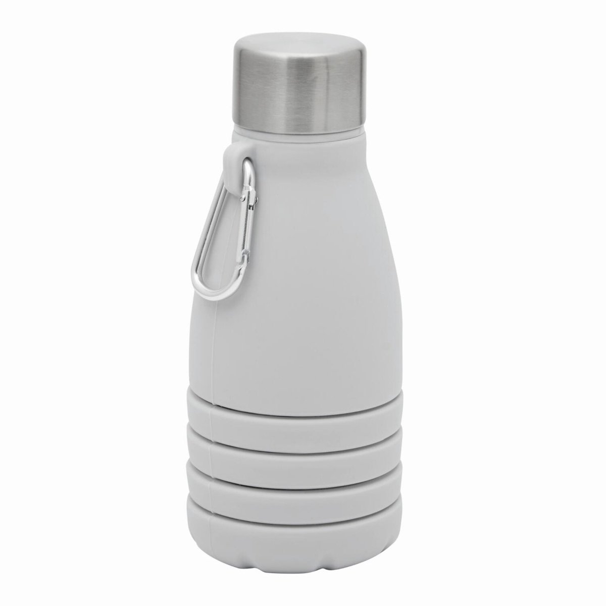 Trendoz Opvouwbare drinkfles - waterfles - grijs - kunststof - 550 ml - schroefdop - ophanghaak - 8 cm indrukken - sport - op reis - ruimtebesparend
