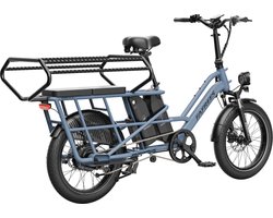 FAFREES 20 inch elektrische fiets met kinderzitjes – E-fiets – E-Bakfiets24Ah accu – maximaal 200kg draagvermogen – max 25km/u – tot 140km – voor gezinsuitjes en dagelijkse boodschappen –Blauw