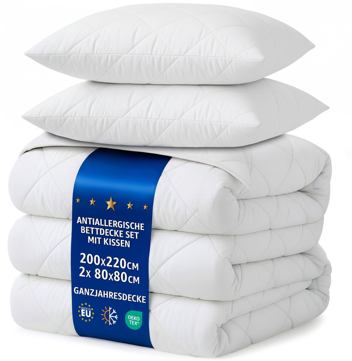 Dekbed zonder overtrek 220 x 200 cm - all-season Gewatteerd en Microvezel dekbedden naar bed Set: Dekbed 200 x 220 cm met 2 kussens 80 x 80 cm Oeko-Tex