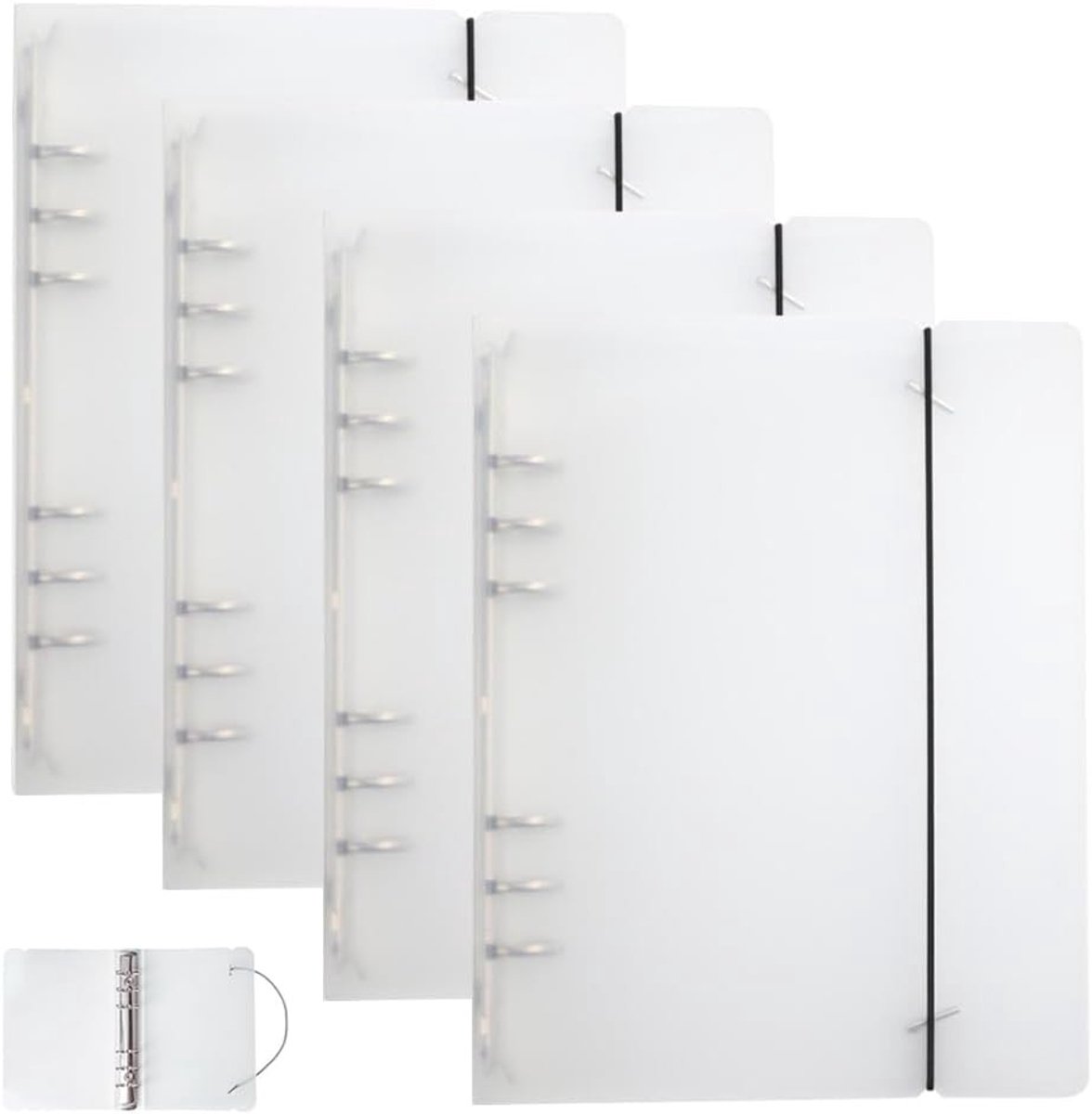 Transparante A5 binder met 6 ringen, navulbaar plastic, set van 4, ideaal voor organisatie en archivering
