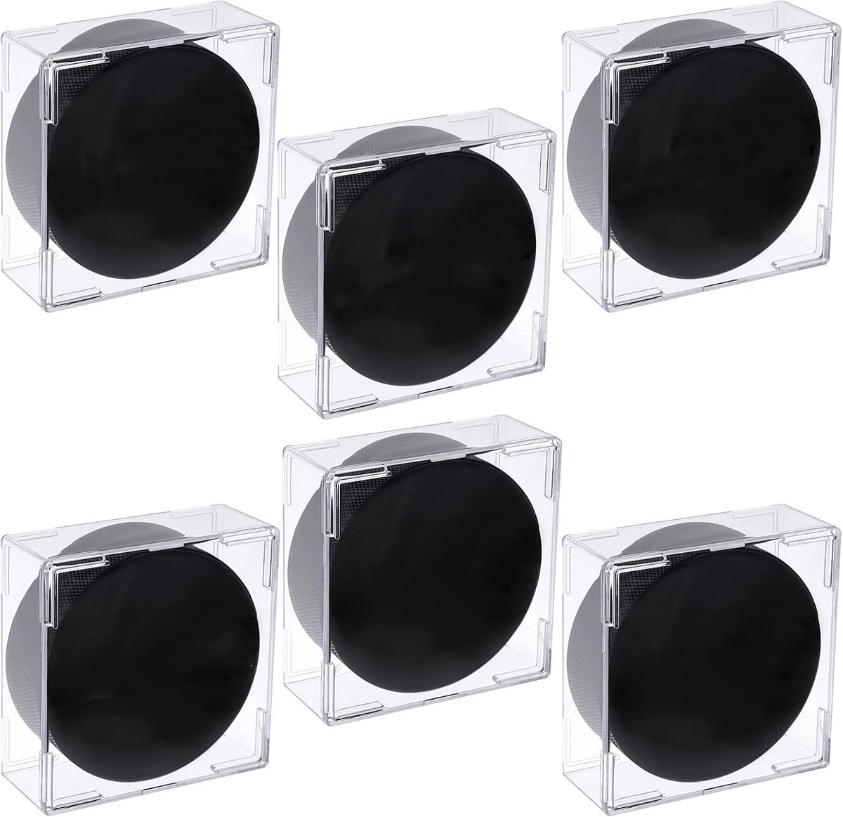 6-delige vierkante doorzichtige stapelbare houder voor hockeypucks - Plastic opbergdoos voor ijshockeypucks, verzamelobjecten en sportaccessoires