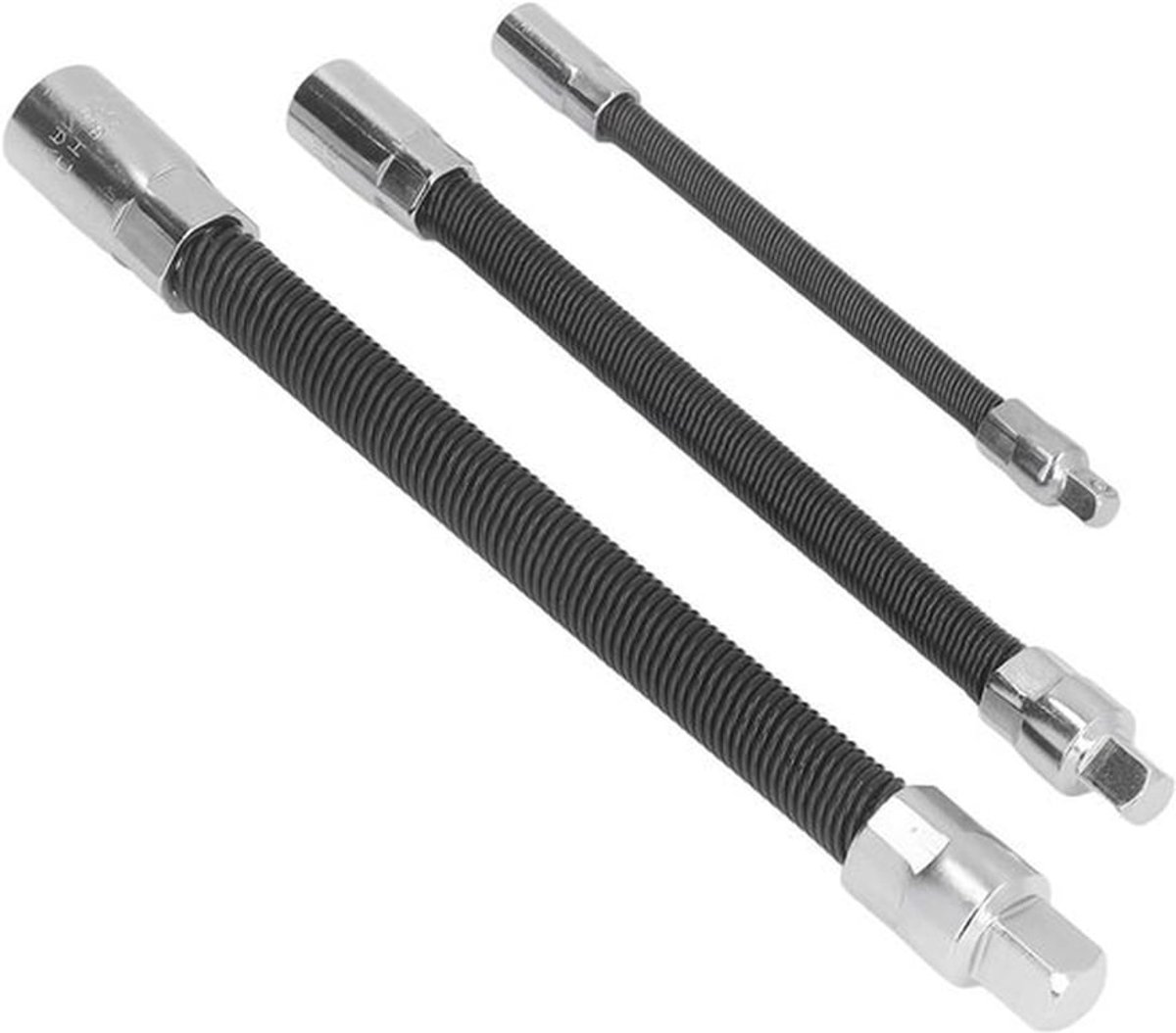 Flexibele verlengstang van verenstaal - 3-delige set - Magnetische bit-dopsleutelset - Zeskantige schroevendraaierset - Compatibel voor diverse modellen - Zwart - Klusgereedschap