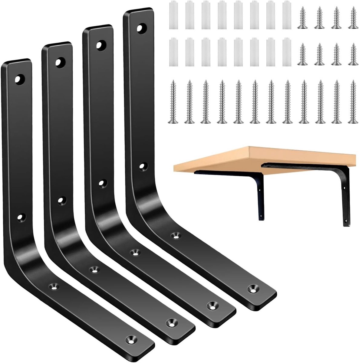 Hoeksteun voor Planken, 4 Stuks, Zwarte Metalen Plankhouders voor Muurmontage, Stevig en Duurzaam, 90 Graden Hoek, Ideaal voor Wandplanken en Console Planken