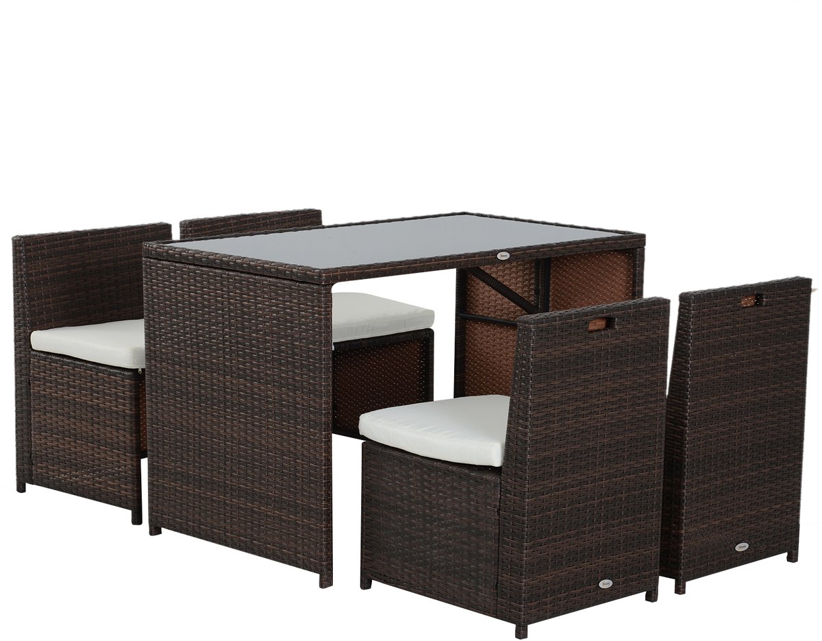 Clruro Loungeset - 5-delig - Rattanlook met Kussens - PB-plaat en Ijzer - Khaki