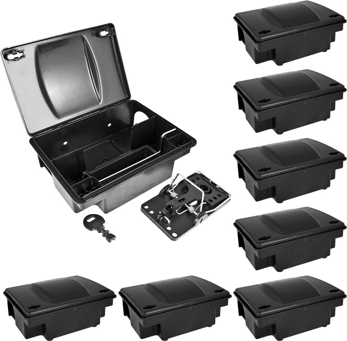 8 x Aasstation Rattenset Aasbox Box Tuin Muizenval Muizen met klikval Rattenaasbox Rattenaasstation Rattenval Kind Huisdierveilig Petigi