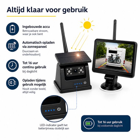 Draadloze Magnetische Achteruitrijcamera – Solar – 7.2 Inch Display – HD Nachtzicht – Voor Camper, Caravan, Aanhanger en Trailer — afbeelding 5