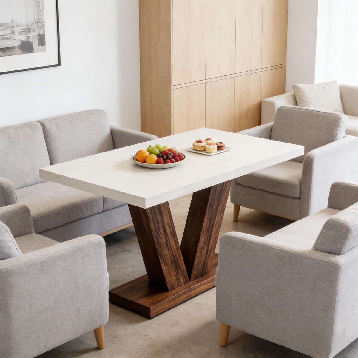 FloraGrace Eettafel - Rechthoekige Vaste Tafel Voor 4-6 Personen - Rustiek Voor Keuken En Woonkamer - Hout - 120x80x75 Cm - Wit Bruin