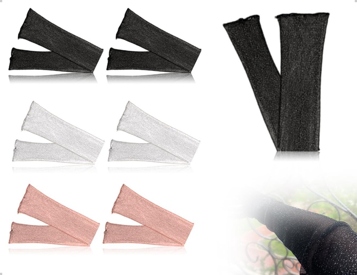 Dunne kanten armwarmers voor dames - vingerloze lange handschoenen voor zonbescherming, bruiloften en feesten (Wit, Roze, Zwart)
