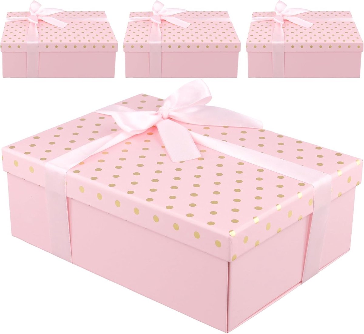 4 Stuks Roze Geschenkdozen met Deksel - Luxe Opvouwbare Kartonnen Dozen voor Bruiloften, Verjaardagen en Feestdagen, 25 x 18 x 8,5 cm