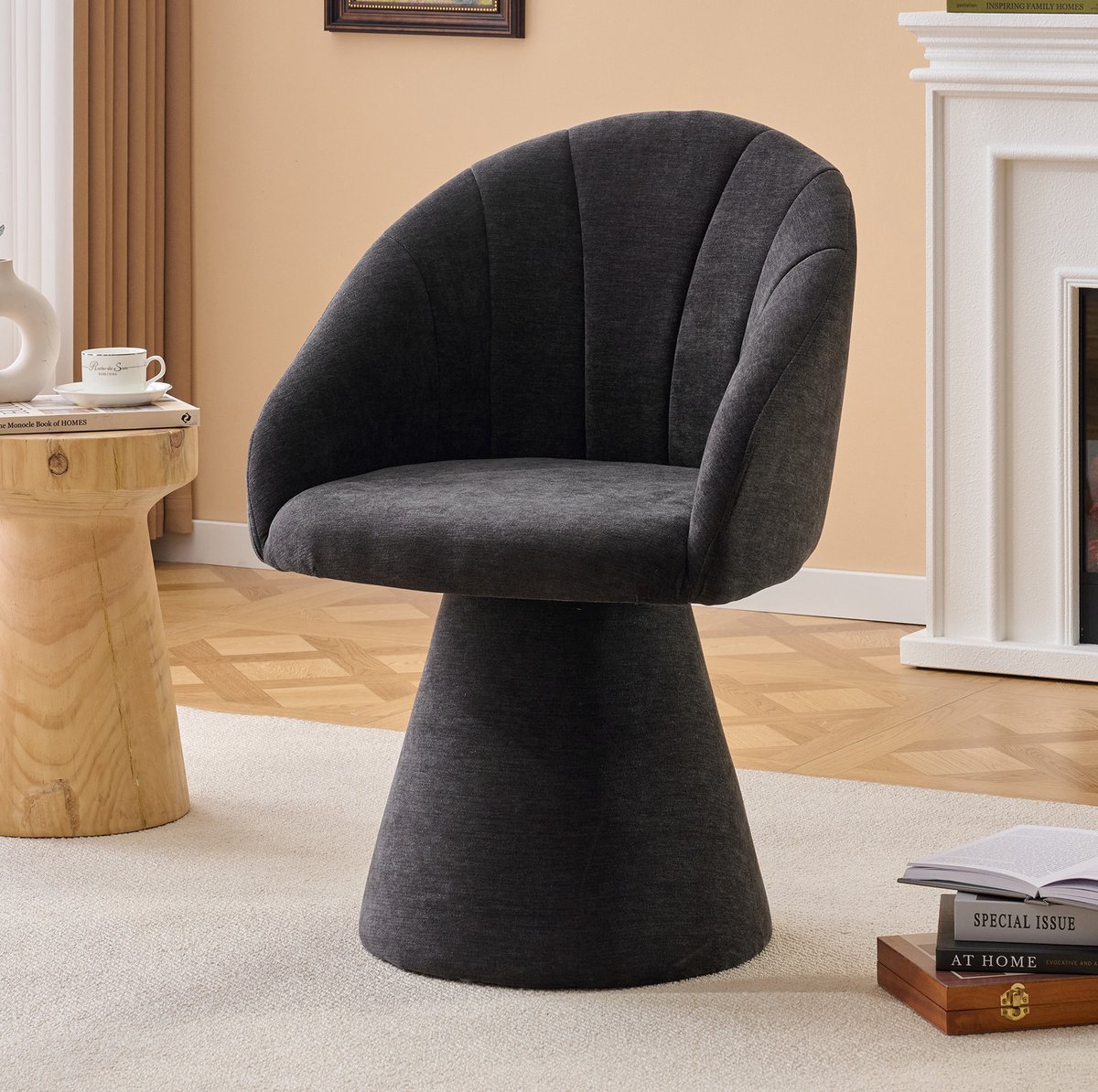 MIVRAY Eetkamerstoel 56 x 57 x 80 cm - 360 Graden Draaibaar Met Ergonomische Rugleuning - Voor Eetkamer En Woonkamer - Chenille Grijs