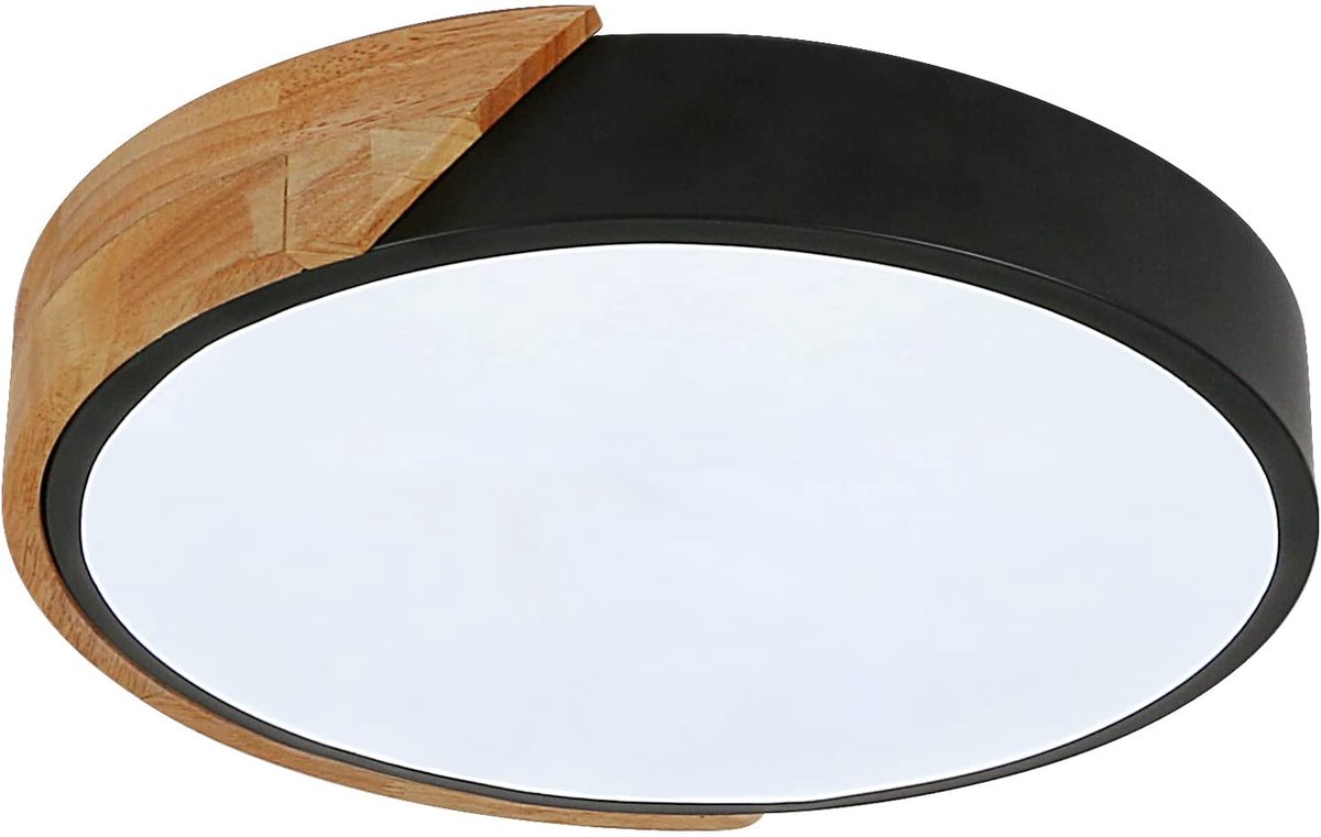 Riserva LED Plafondlamp Rond 24W Zwart Hout Modern Design 2000lm 6500K voor Woonkamer Slaapkamer Keuken