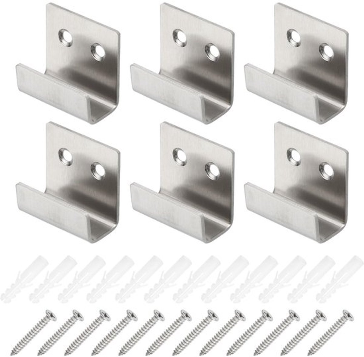 Bevestigingsbeugel voor tegels 4 x 3,5 cm - 6 Set U Wandbevestiging voor Spiegelclips - RVS - Geschikt voor Grote Spiegels